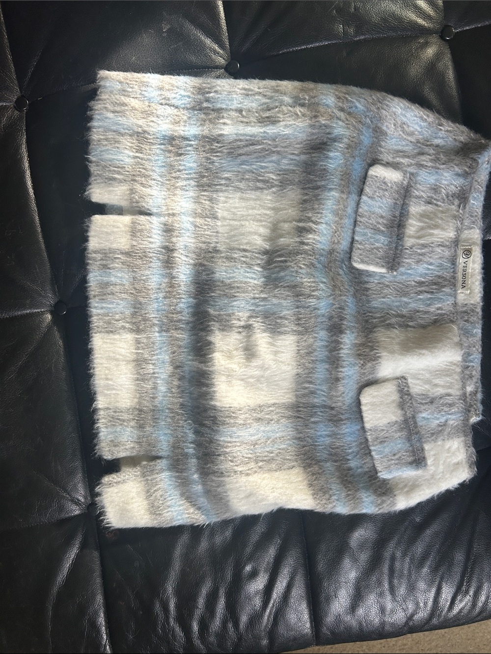 Fuzzy Light Gray and Blue Stripes skirt